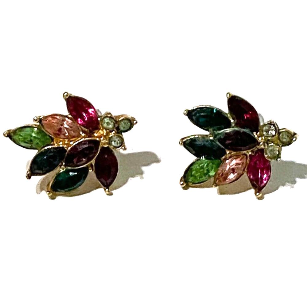 Roman Pierced Earrings Star Burst Crystal Signed Versatile Art Deco Dressy